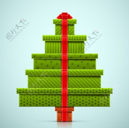 绿色礼盒堆叠圣诞树图片