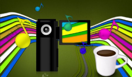 彩色色彩摄像机咖啡音乐符号图片