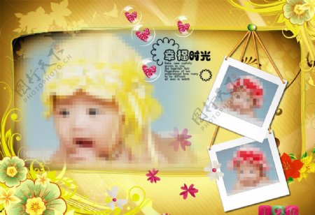黄色花朵儿童摄影背景图片