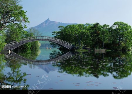 绿林中的拱桥图片