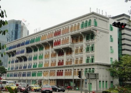 新加坡街上花窗房屋图片