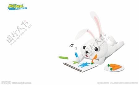 小兔子边吃萝卜边画画图片