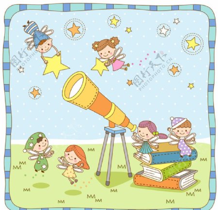 小精灵和天文望远镜图片