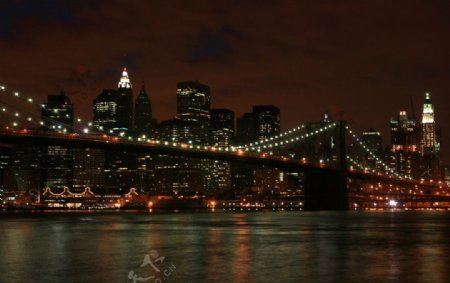 纽约曼哈顿下区布鲁克林大桥夜景图片