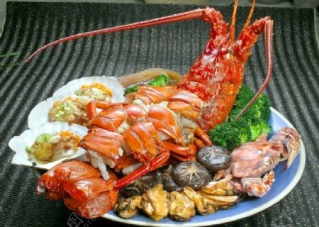 创意海鲜盆菜龙虾图片