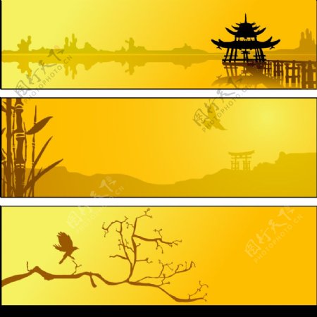 三张矢量中国古典风景图片
