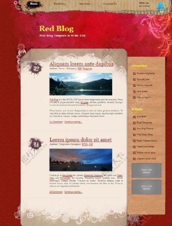 红色个性博客CSS网页模板图片