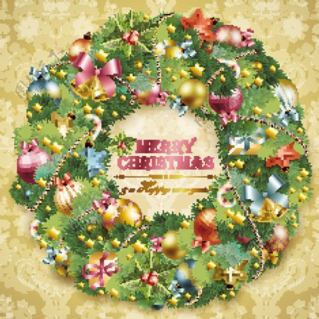 欧式花纹圣诞花环背景图片