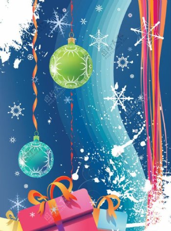 圣诞背景圣诞海报动感线条曲线蝴蝶结雪花图片