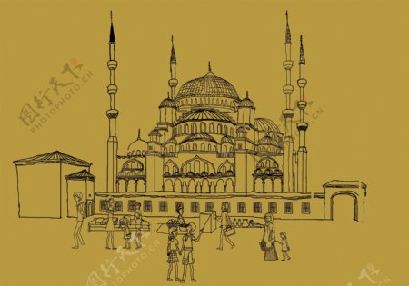 清真寺线描画图片