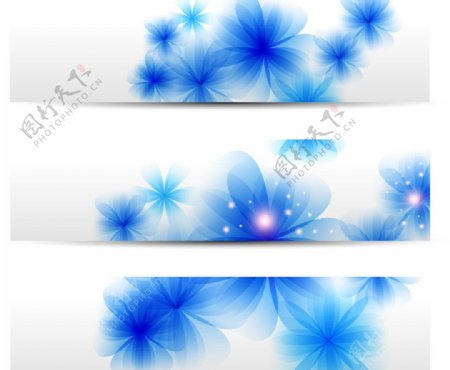 蓝色梦幻花卉条幅图片
