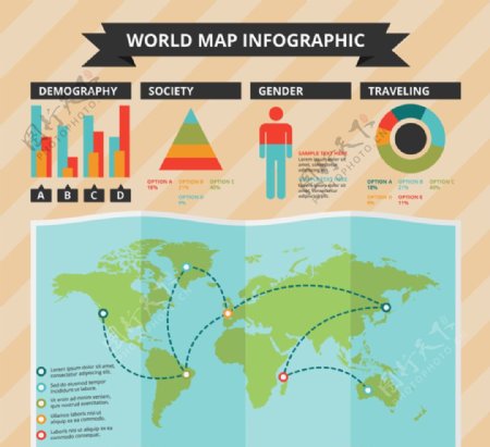 创意世界地形图信息图矢量素材
