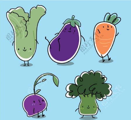 5款可爱蔬菜设计矢量素材