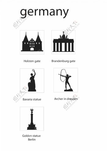 德国地标性建筑剪影矢量图标