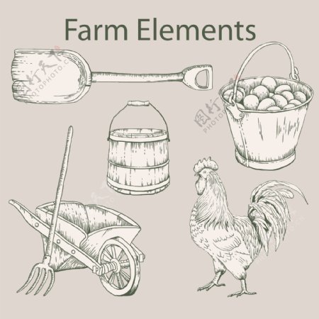 5款手绘农场元素矢量素材