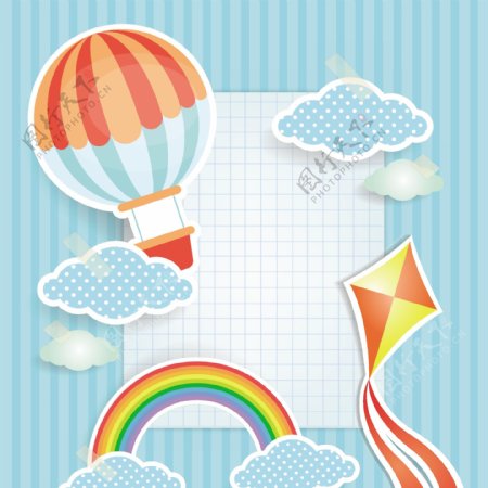 卡通热气球风筝白云