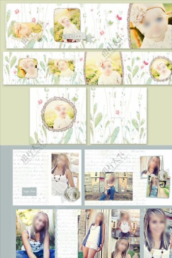 浪漫水彩花卉与英文花体装饰相框
