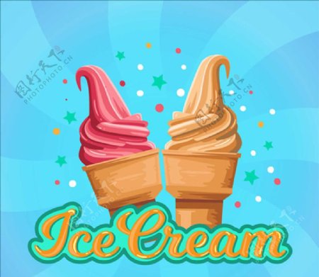 奶油冰淇淋蓝色背景