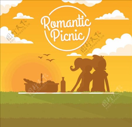 卡通夏季浪漫野餐背景