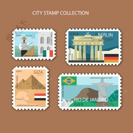 彩色的城市集邮