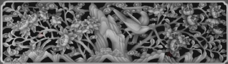 玉兰花花鸟镂空灰度图