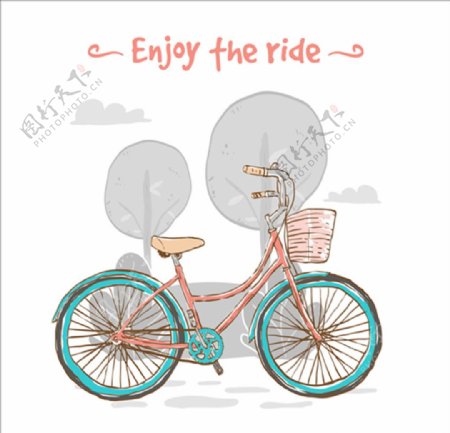 手绘水彩自行车插图