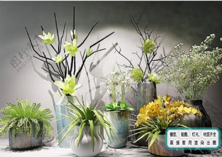 花艺花瓶陈设品植物组合模型