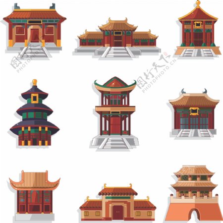 中国古代城门家门矢量