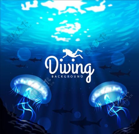 深海水母潜水海报
