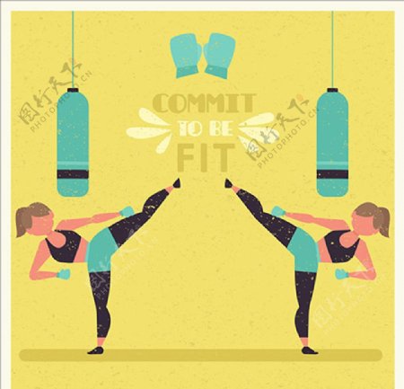 卡通拳击比赛培训俱乐部海报