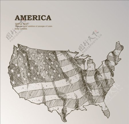 手绘美国国旗地形图