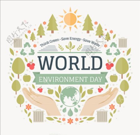 世界环境保护日双手元素标题