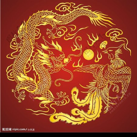 中国古典龙凤戏珠图