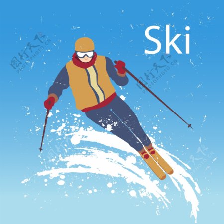 卡通滑雪运动插图