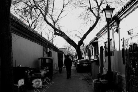 老北京胡同黑白街景