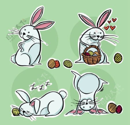 快乐复活节玩彩蛋的兔子