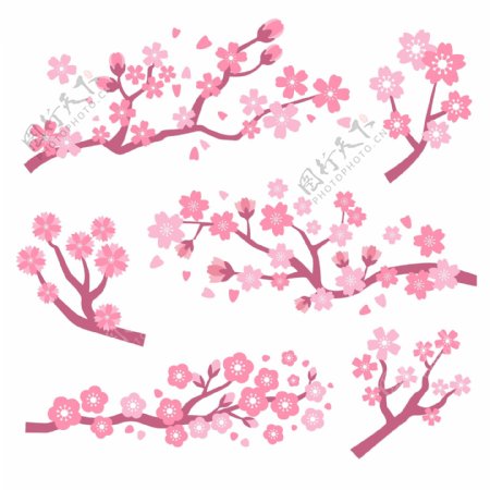 卡通春季樱花花枝元素