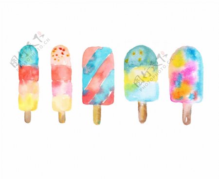 PSD分层手绘水彩夏日甜品冰棒