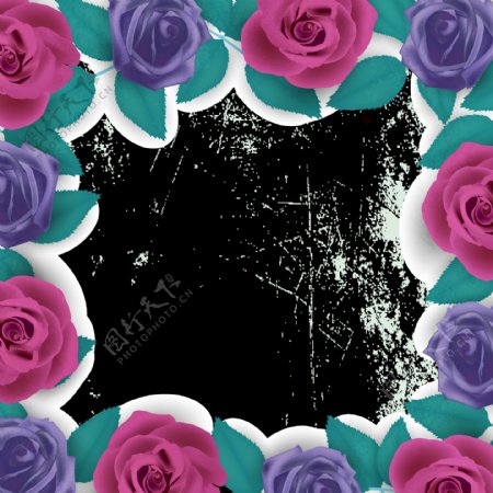 彩色玫瑰花卉边框免抠png透明图层素材