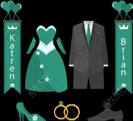 绿色结婚婚礼元素免抠png透明图层素材