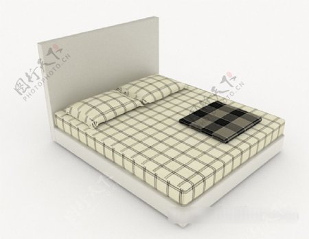 格纹双人床3d模型下载