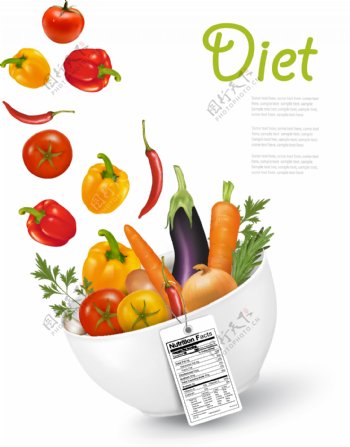 健康饮食所需的新鲜蔬菜矢量素材