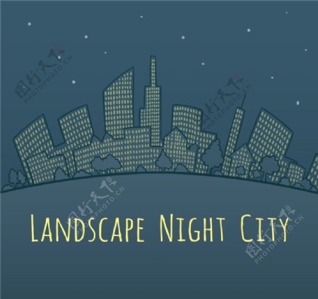 夜晚建筑风景线框图