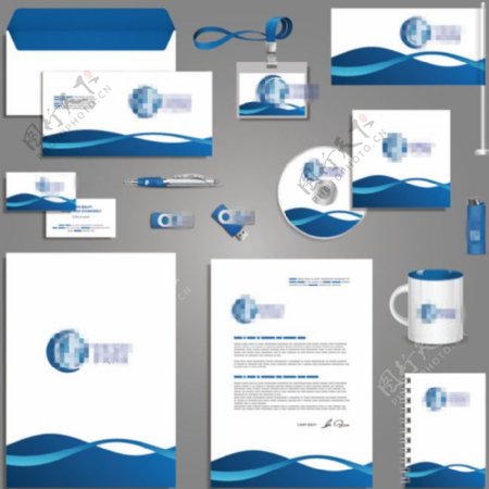 蓝白色企业杯子工牌信封文件全套VI设计