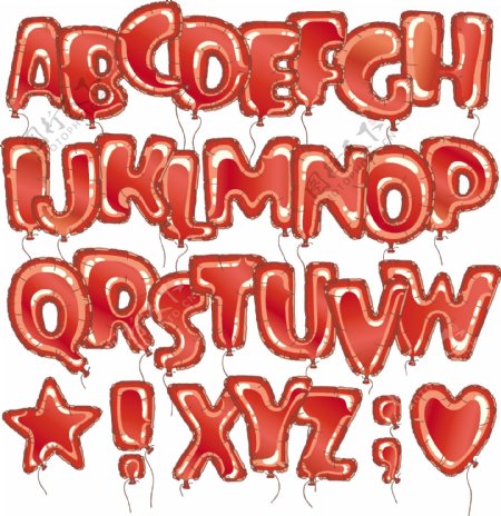 红色气球字母艺术字体矢量素材