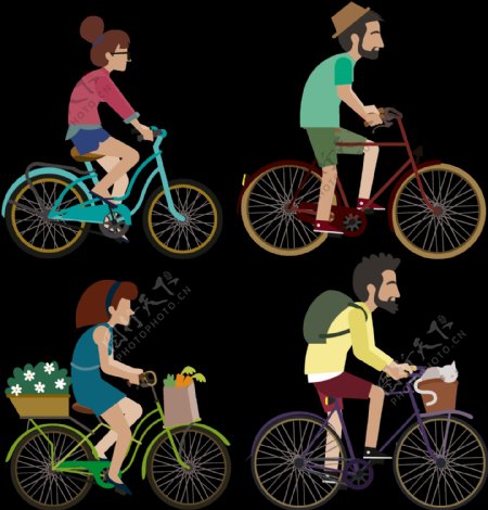 卡通人物骑自行车插画免抠png透明素材