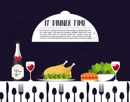 晚餐海报装饰餐具图标矢量