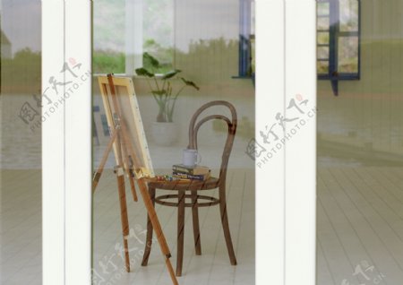 画架画板和椅子