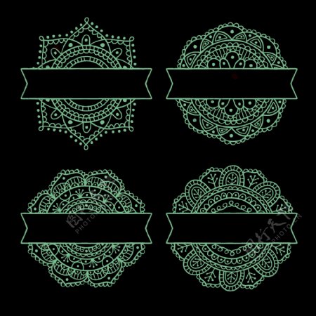 绿色曼陀罗花纹免抠png透明图层素材