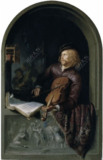 拉小提琴的欧洲男子油画图片
